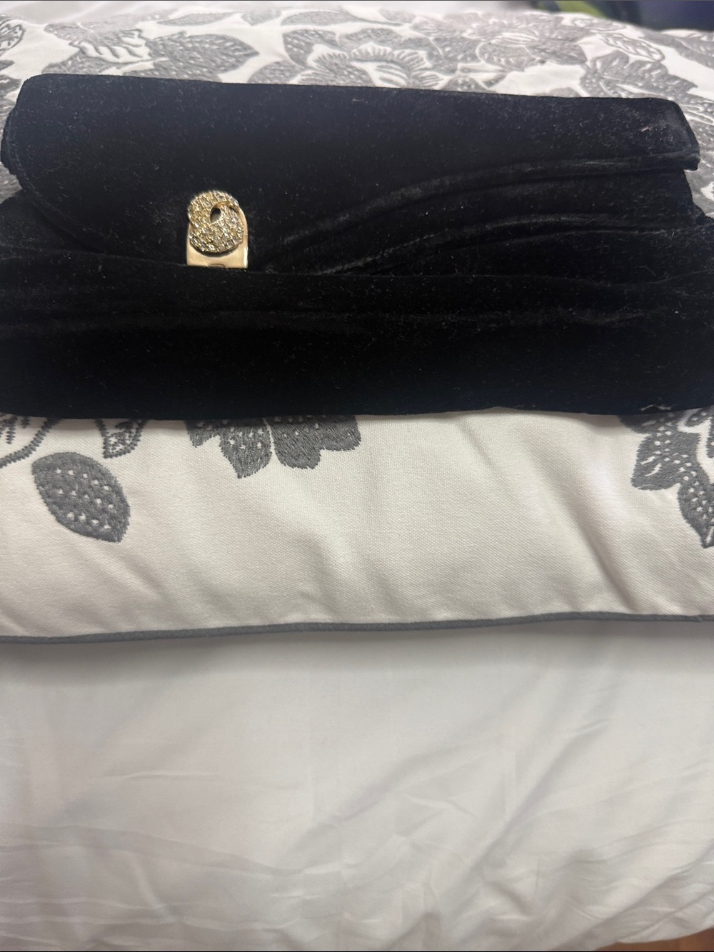 Black Velvet Evening Clutch with Gold-Tone Accent